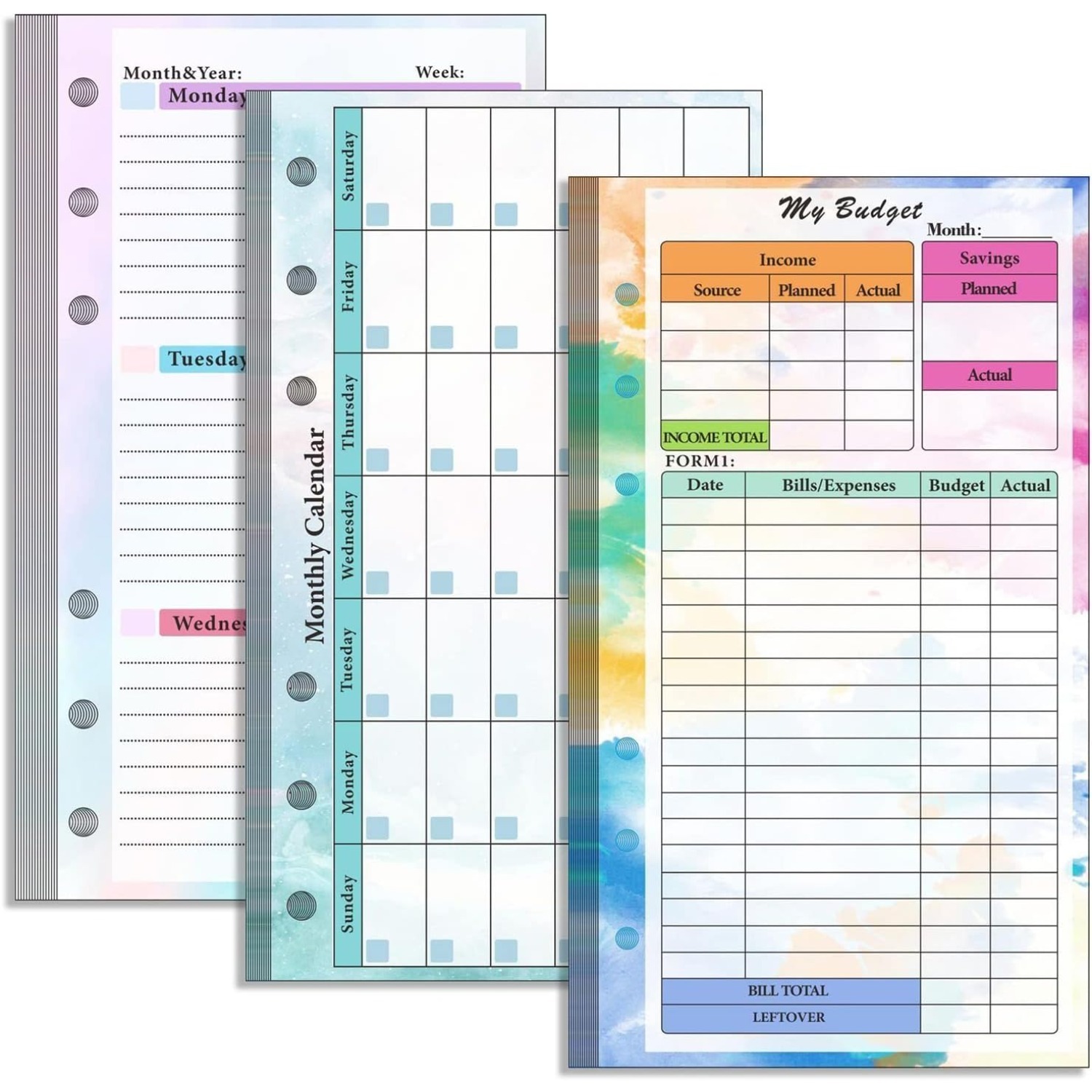 Planner Weekly Budget - Conjunto de recargas de fichário A6